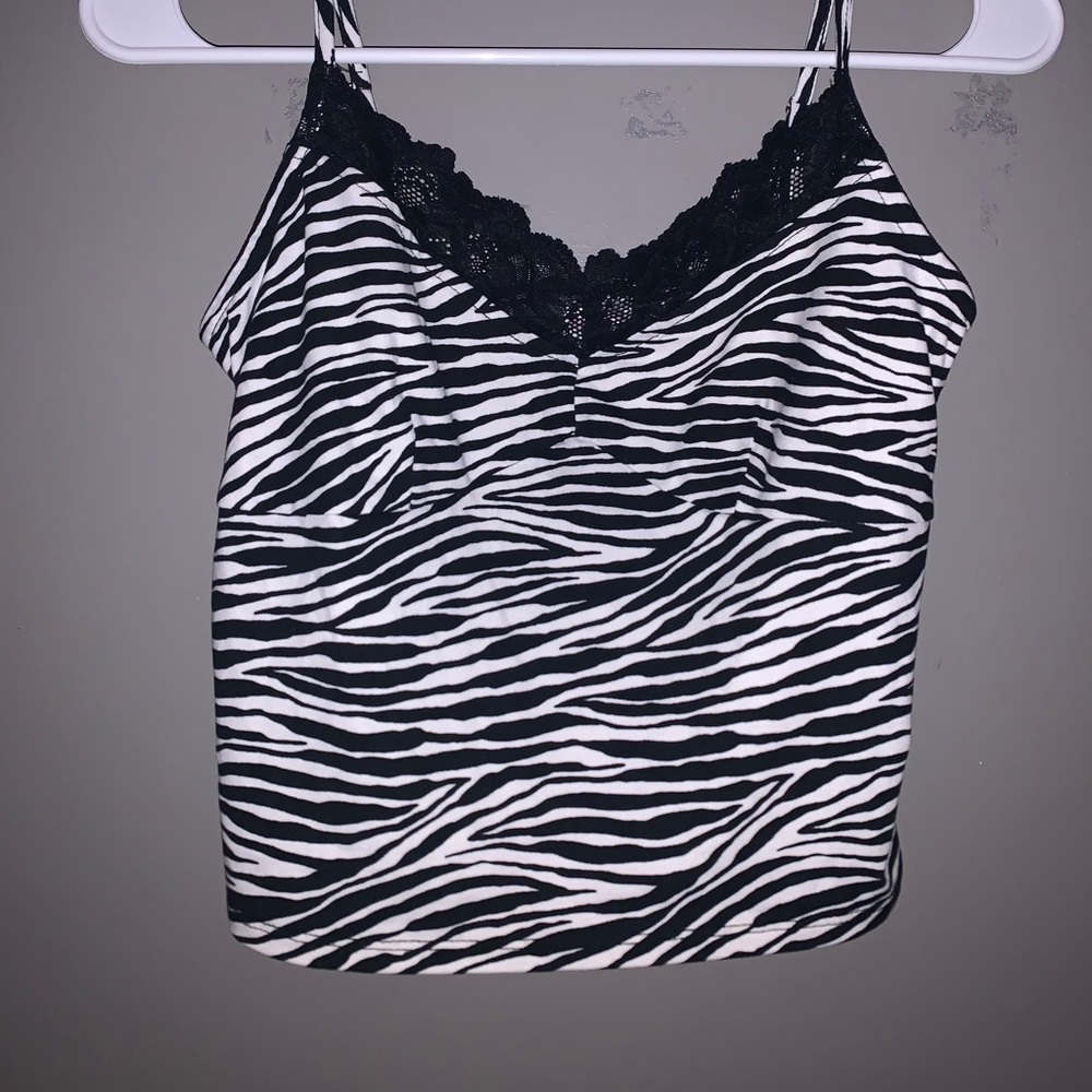 Zebra Lace Trim Crop Tank